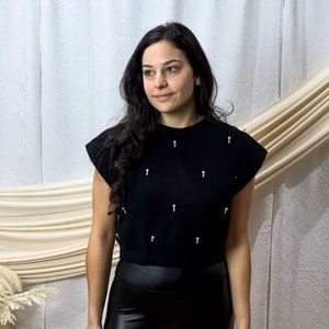 Black Embellished Turtleneck Sweater